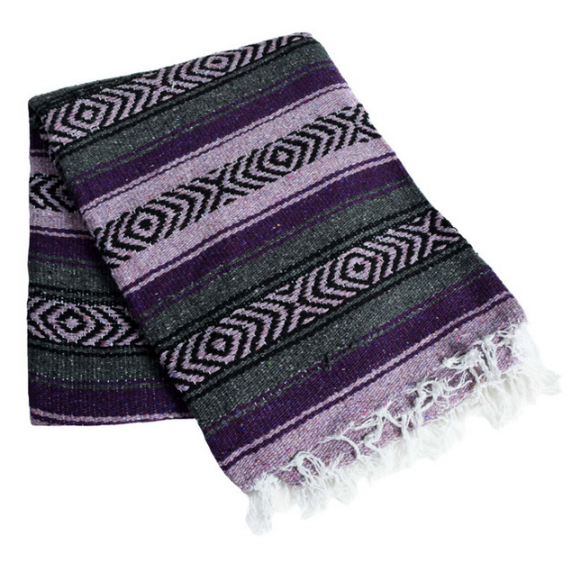 Mexican Blankets Dark Purple, Light Purple and Charcoal Heavyweight Mexican Blanket by La Montana