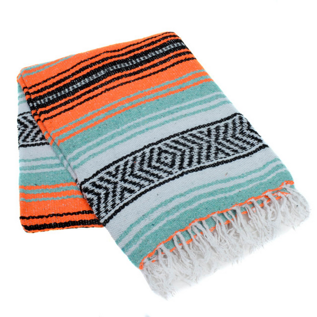 Mexican Blankets Orange, Mint Green, and White La Montana Mexican Blanket