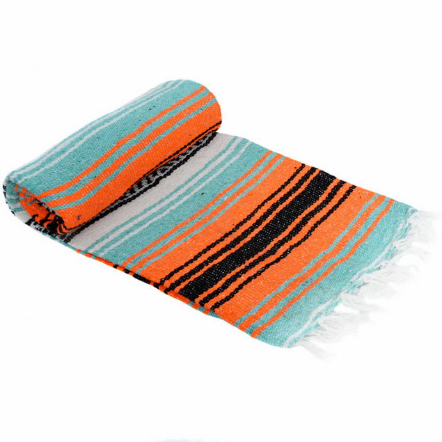 Mexican Blankets Orange, Mint Green, and White La Montana Mexican Blanket