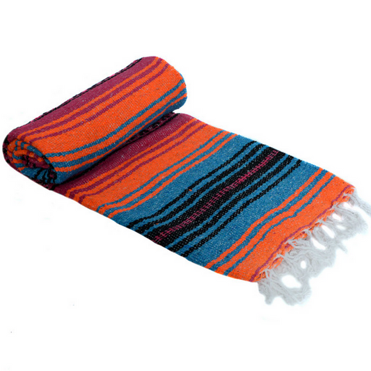 Mexican Blankets Turquoise Blue, Coral, and Orange La Montana Mexican Blanket