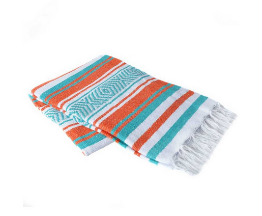 Mexican Blankets Mint, Orange and White Vera Cruz Mexican Blanket