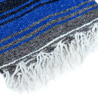 Mexican Blankets Cobalt Blue, Charcoal, and White La Montana Mexican Blanket