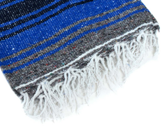 Mexican Blankets Cobalt Blue, Charcoal, and White La Montana Mexican Blanket