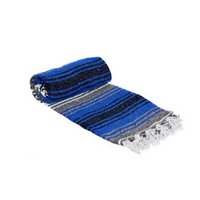 Mexican Blankets Cobalt Blue, Charcoal, and White La Montana Mexican Blanket