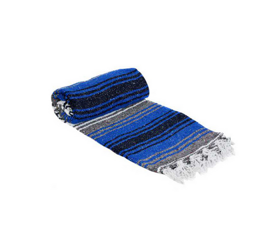 Mexican Blankets Cobalt Blue, Charcoal, and White La Montana Mexican Blanket