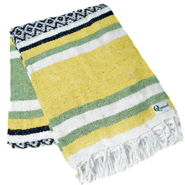 Mexican Blankets Olive, Yellow, Navy, White Cancun Blanket