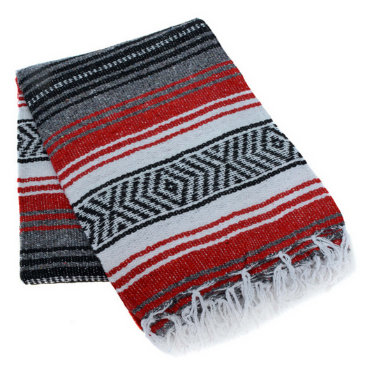 Mexican Blankets Red, Charcoal, and White La Montana Mexican Blanket