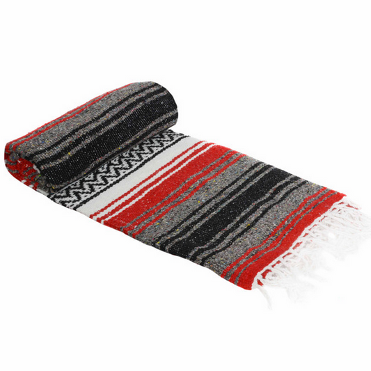 Mexican Blankets Red, Charcoal, and White La Montana Mexican Blanket