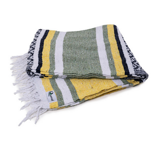 Mexican Blankets Olive, Yellow, Navy, White Cancun Blanket