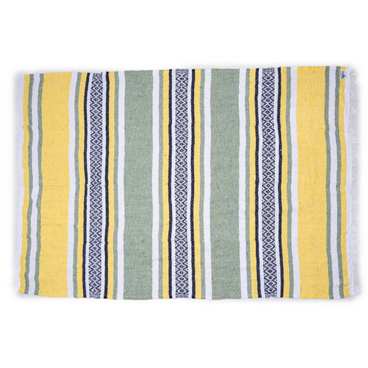 Mexican Blankets Olive, Yellow, Navy, White Cancun Blanket