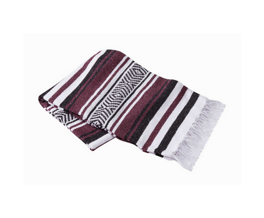 Mexican Blankets Burgundy, White and Black Vera Cruz Mexican Blanket