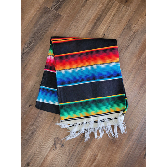 Mexican Blankets Authentic Mexican Serape Blanket - Black