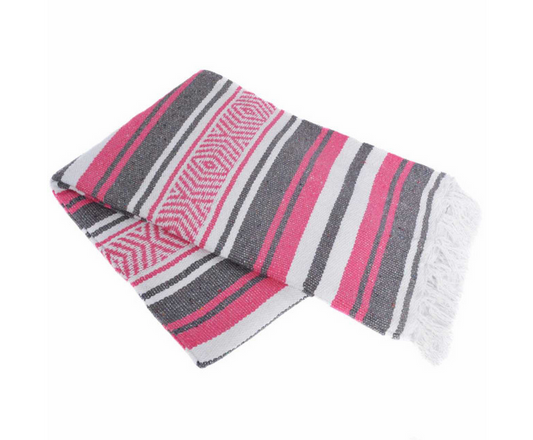 Mexican Blankets Hot Pink, Gray, and White Vera Cruz Mexican Blanket