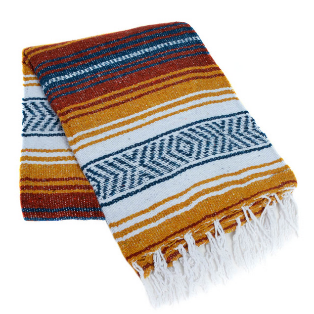 Mexican Blankets Teal, Terra Cotta, and Gold La Montana Mexican Blanket