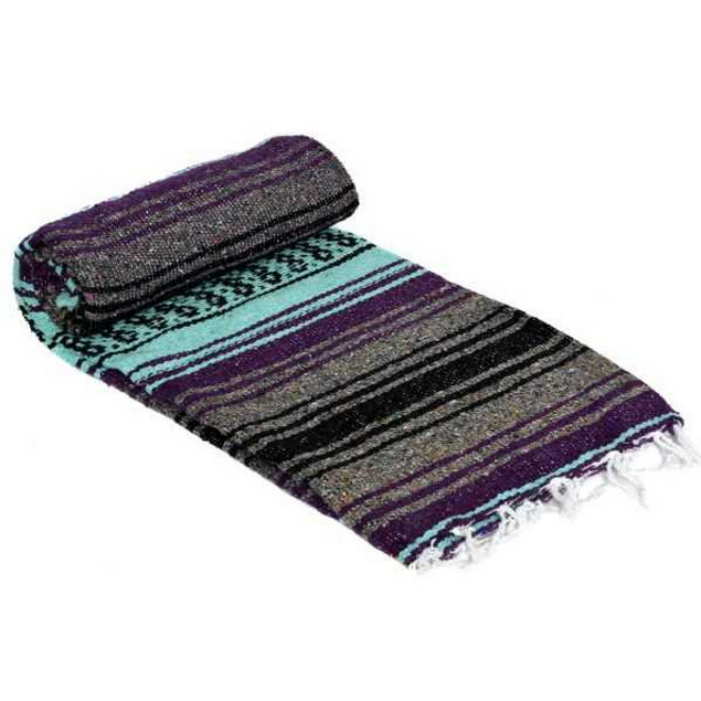 Mexican Blankets Dark Purple, Mint Green, and Charcoal La Montana Mexican Blanket