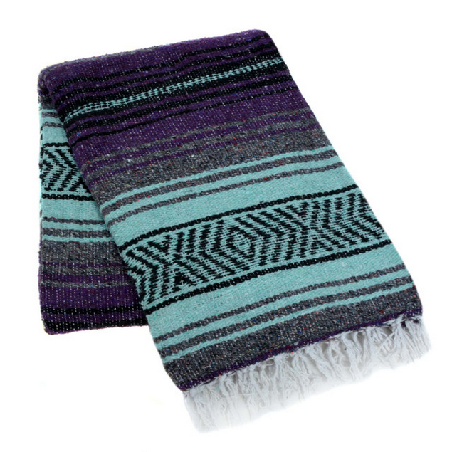 Mexican Blankets Dark Purple, Mint Green, and Charcoal La Montana Mexican Blanket