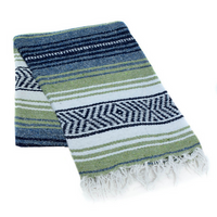 Mexican Blankets Light Olive, Slate Blue, and White La Montana Mexican Blanket