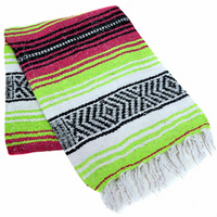 Mexican Blankets Hot Pink, Apple Green, and White La Montana Mexican Blanket