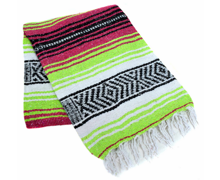 Mexican Blankets Hot Pink, Apple Green, and White La Montana Mexican Blanket