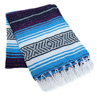 Mexican Blankets Turquoise Blue, Dark Purple, and White La Montana Mexican Blanket