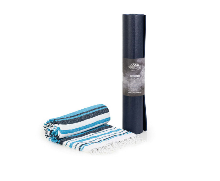 Mexican Blankets Mount Adams Navy Pro Fit XL Yoga Mat and Blanket Kit