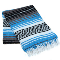 Mexican Blankets Turquoise, Charcoal, and White La Montana Classic Mexican Blanket