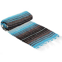 Mexican Blankets Turquoise, Charcoal, and White La Montana Classic Mexican Blanket