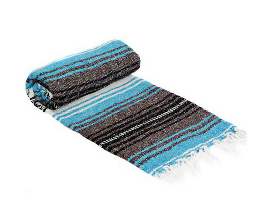 Mexican Blankets Turquoise, Charcoal, and White La Montana Classic Mexican Blanket