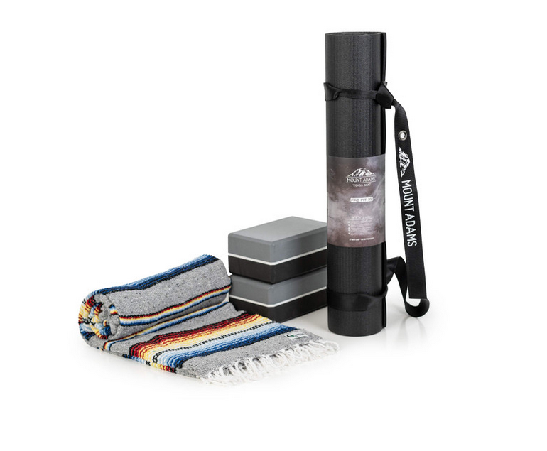 Mexican Blankets Mount Adams Black Pro Fit XL Yoga Mat, Blanket, Blocks and Carrying Strap Kit