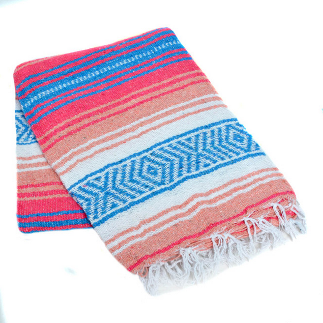 Mexican Blankets Turquoise Blue, Coral, and Melon La Montana Mexican Blanket