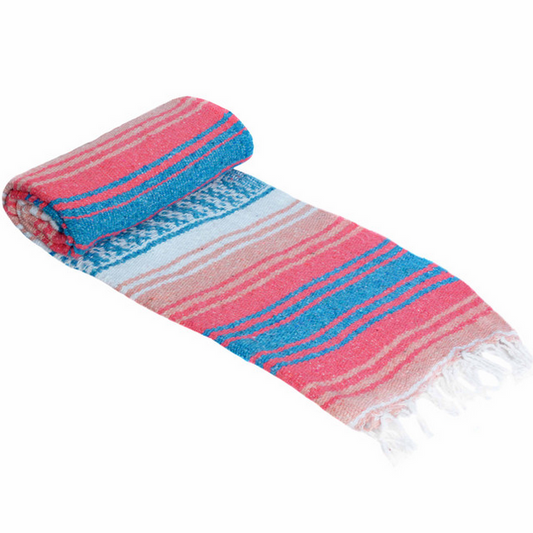 Mexican Blankets Turquoise Blue, Coral, and Melon La Montana Mexican Blanket