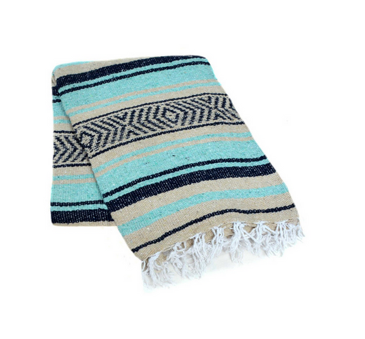 Mexican Blankets Mint, Tan, and Navy La Montana Mexican Blanket