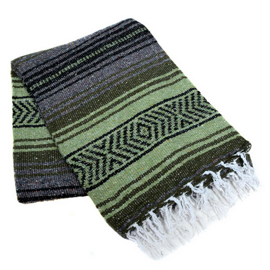 Mexican Blankets Dark Olive, Light Olive, and Charcoal La Montana Mexican Blanket