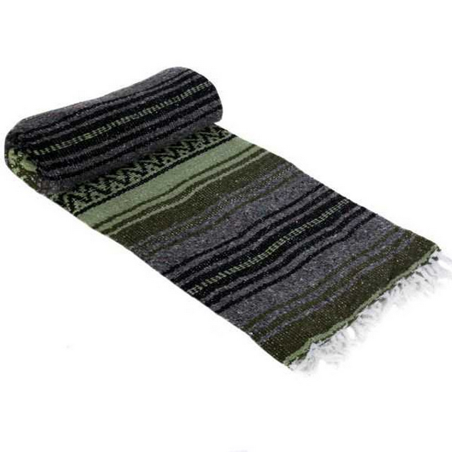 Mexican Blankets Dark Olive, Light Olive, and Charcoal La Montana Mexican Blanket