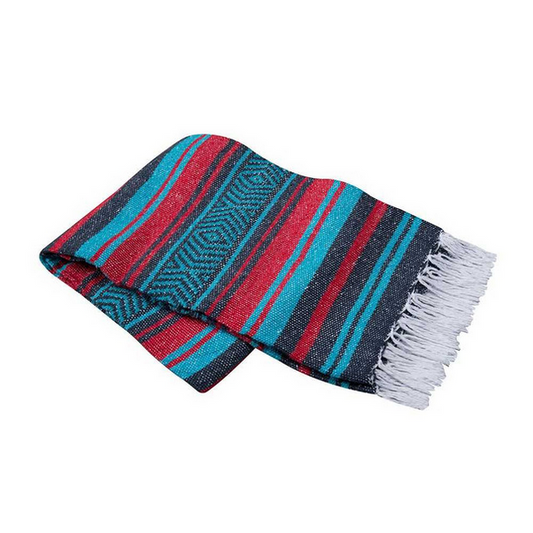 Mexican Blankets Turquoise, Red and Navy Vera Cruz Mexican Blanket