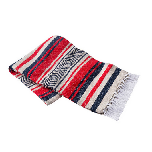 Mexican Blankets Red, Tan, and Navy Vera Cruz Mexican Blanket