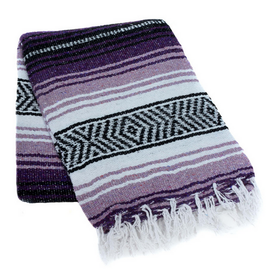 Mexican Blankets Dark Purple, Light Purple, and White La Montana Mexican Blanket