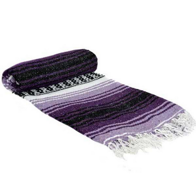 Mexican Blankets Dark Purple, Light Purple, and White La Montana Mexican Blanket