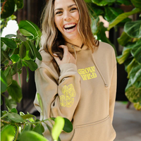 Happy Happy Houseplant Women's Grow Wild Puff Print Hoodie in Mushroom + Fluorescent Yellow