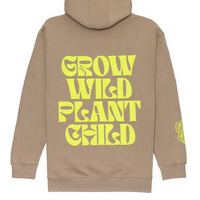 Happy Happy Houseplant Women's Grow Wild Puff Print Hoodie in Mushroom + Fluorescent Yellow