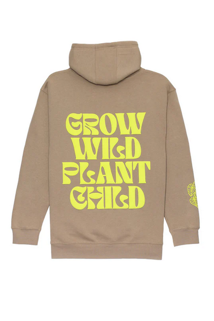 Happy Happy Houseplant Women's Grow Wild Puff Print Hoodie in Mushroom + Fluorescent Yellow