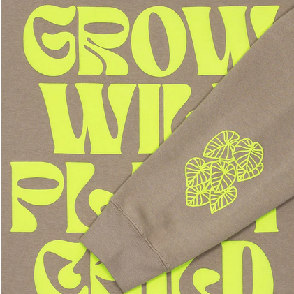 Happy Happy Houseplant Women's Grow Wild Puff Print Hoodie in Mushroom + Fluorescent Yellow