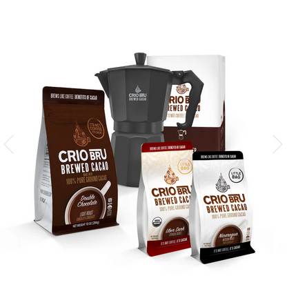 Crio Bru Mini 6 Cup Stovetop Espresso Maker Double Chocolate Welcome Starter Set