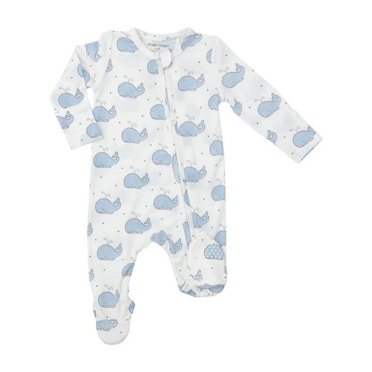 Angel Dear Kid's 2 Way Zipper Footie - Bubbly Whale Blue