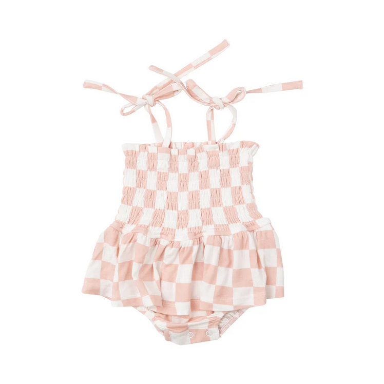 Angel Dear Kid's Smocked Bubble W/ Skirt - Checkerboard Pink - 0-3M