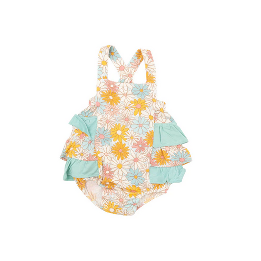 Angel Dear Kid's Ruffle Sunsuit - Good Vibes Daisy - 0-3M