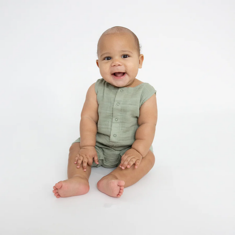 Angel Dear Kid's Shortie Romper - Desert Sage Solid Muslin