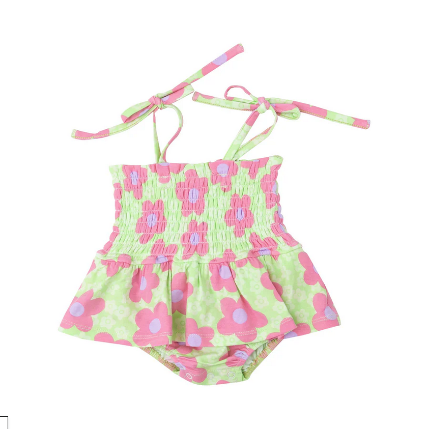 Angel Dear Kid's Smocked Bubble W/ Skirt - Daisy Pop