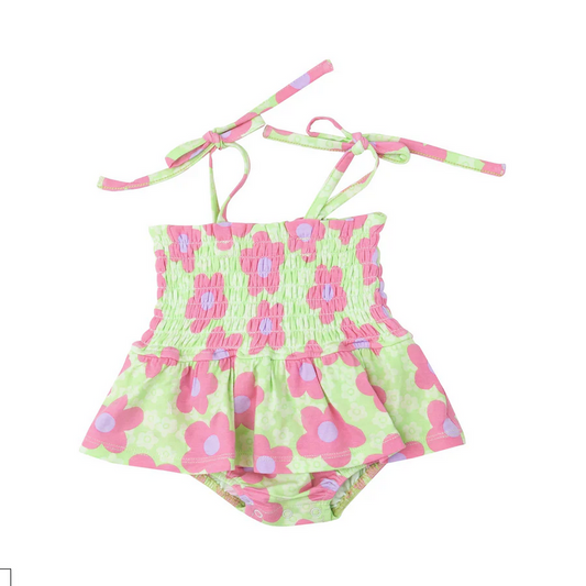 Angel Dear Kid's Smocked Bubble W/ Skirt - Daisy Pop