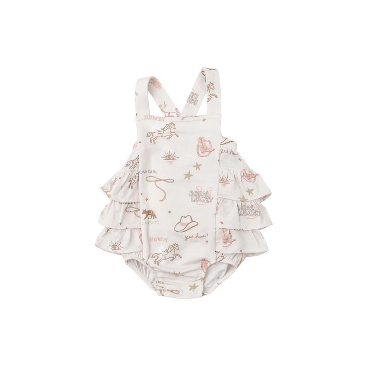 Angel Dear Kid's Ruffle Sunsuit - Wild West Pink